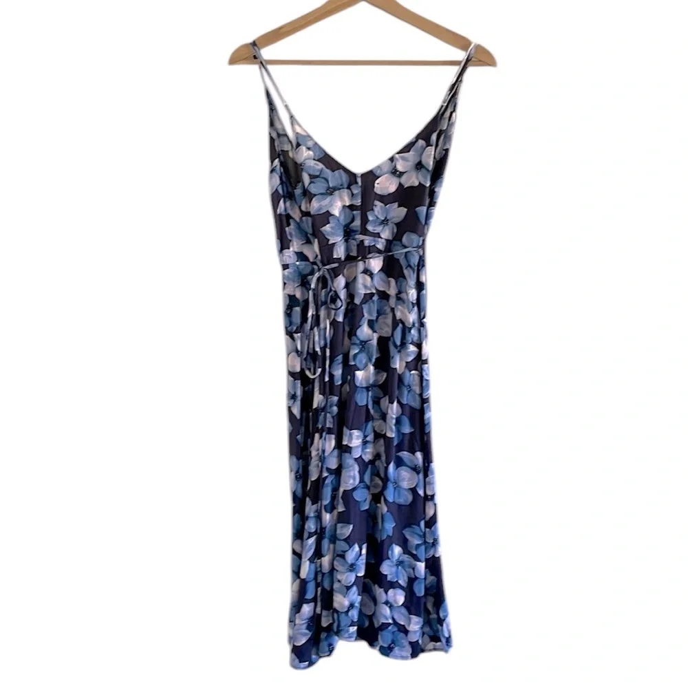 Reformation Talia Midi Wrap Dress‎ Women’s Size 2 Floral Blue Adjustable Strap - Picture 4 of 9